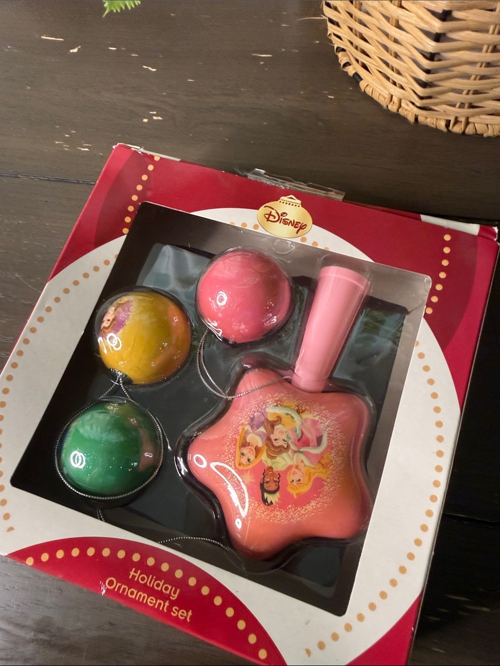 Disney Princess Pink Star Ornament Set with Pink, Green and Gold Spheres